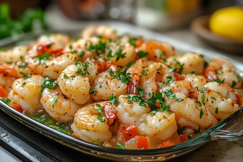 A bowl of creamy garlic butter pasta topped with fresh herbs and tender mini lobster tails