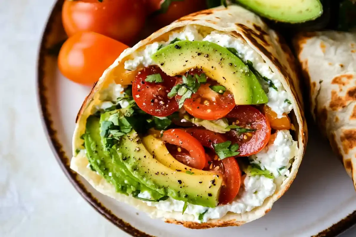 Minimalist Cottage Cheese Wrap on a White Plate